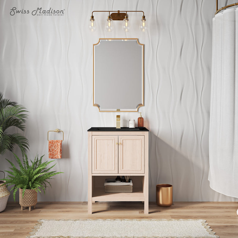 Château 24" Freestanding Bathroom Vanity in White Oak with Black Sink Top