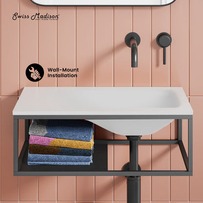 Lisse 24" Rectangle Concrete Wall-Mount Bathroom Sink in Matte White with Matte Black Frame