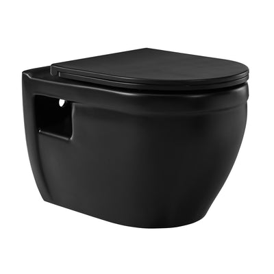 Ivy Wall-Hung Toilet Bundle 0.8/1.6 GPF Dual Flush in Matte Black with Brass Flush Plate