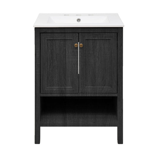 Chateau 24" Freestanding Bathroom Vanity in Black Oak with 3-Hole Widespread Sink Top