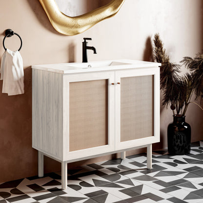 Classe 36" Freestanding Bathroom Vanity in White Oak with Sink Top