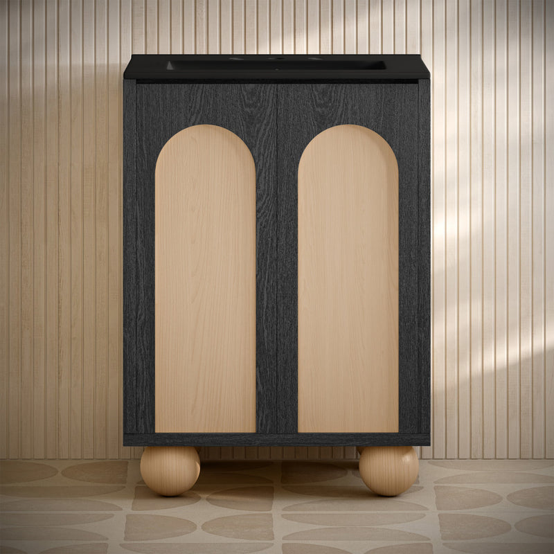 Plaisir II 24" Freestanding Bathroom Vanity in Black Oak with Black 3-Hole Widespread Sink Top