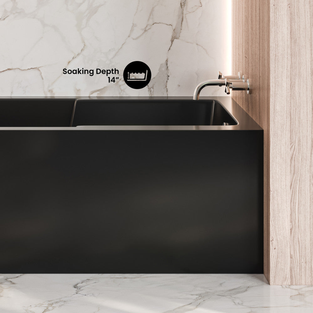 Voltaire 54 x 30 Skirted Right Drain Soaking Apron Bathtub in Glossy Black with Integrated Armrest