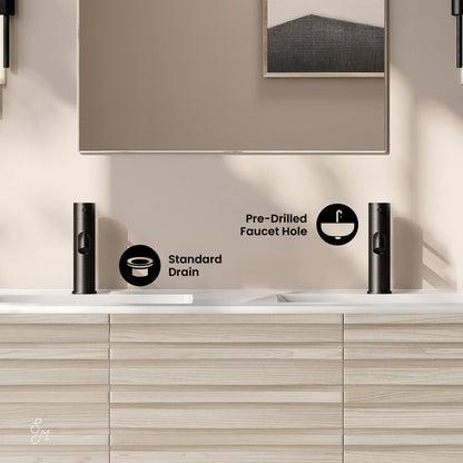 Cascade 48" Wall-Mounted Bathroom Vanity in White Oak with Double Basin Sink Top