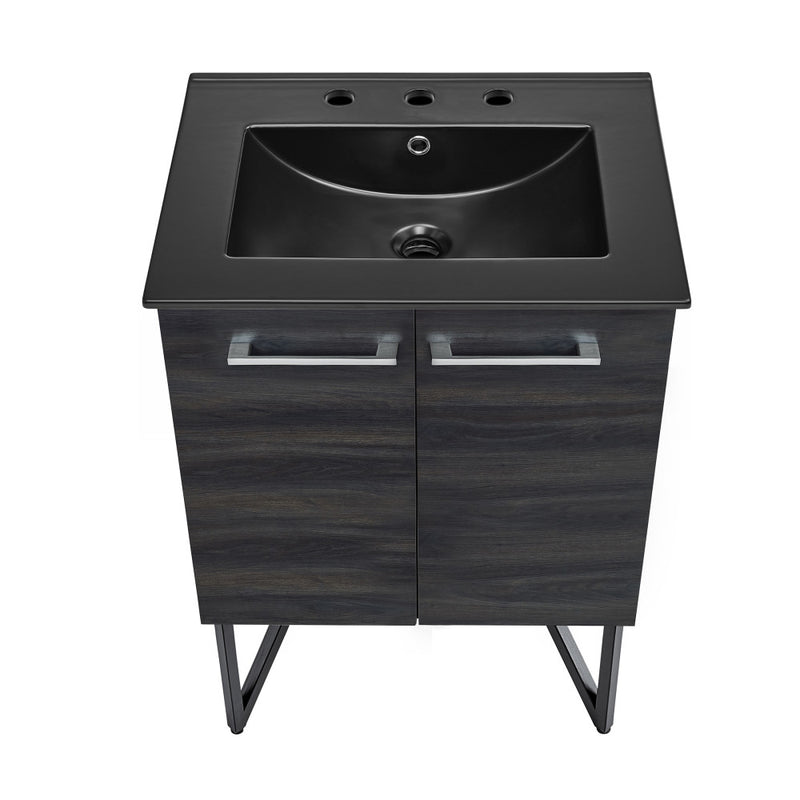 Annecy 24 in. Black Walnut Bathroom Vanity With Black, 3-Hole Ceramic Sink Top