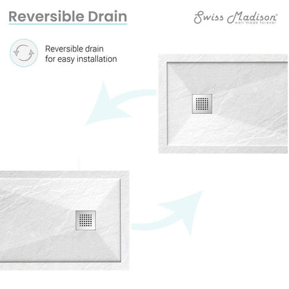 60" x 32" rectangular shower base in white with reversible drain and textured surface.