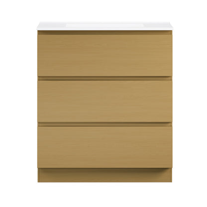 Liberte 30" Freestanding Bathroom Vanity in Natural Oak with 3-Hole Widespread Sink Top