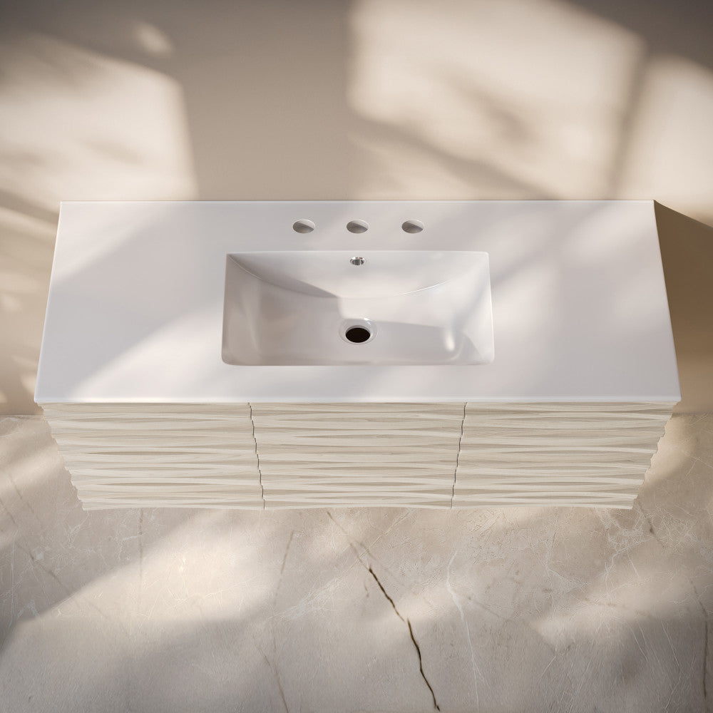 Cascade 48" Wall-Mounted Bathroom Vanity in White Oak with 3-Hole Widespread Sink Top