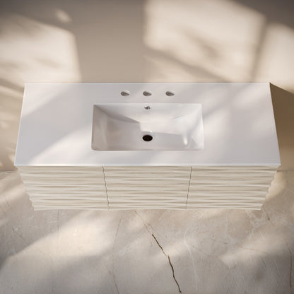 Cascade 48" Wall-Mounted Bathroom Vanity in White Oak with 3-Hole Widespread Sink Top