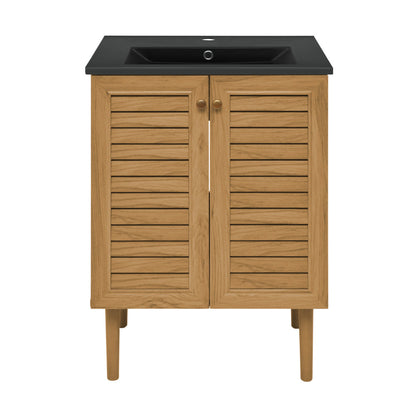 Bron 24" Freestanding Bathroom Vanity in Golden Oak with Black Sink Top