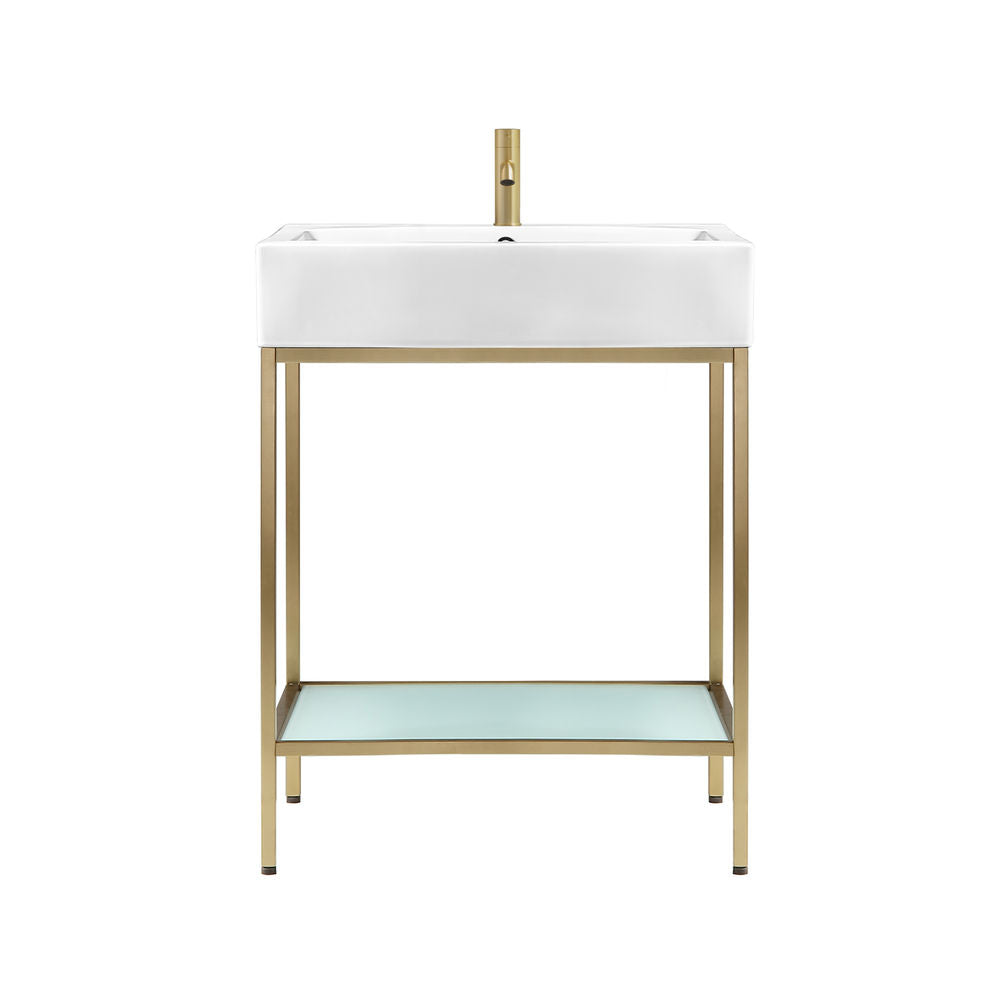 Pierre 24" Open Shelf Gold Frame Freestanding Bathroom Vanity with Sink Top