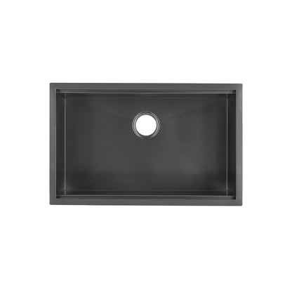 30 x 19-inch black stainless steel single basin undermount kitchen workstation sink with drain hole.
