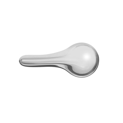 Front flush handle in polished chrome, sleek ergonomic design for toilet flush control.