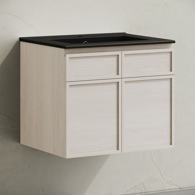 St. Tropez 24" Wall-Mounted Bathroom Vanity in White Oak with Black Sink Top