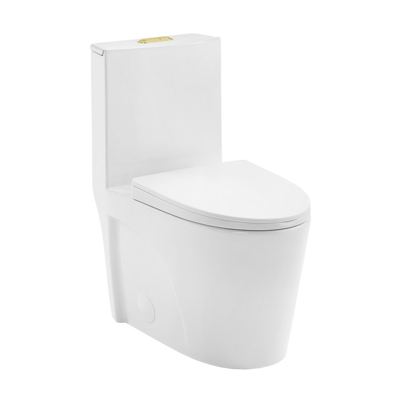 St. Tropez One Piece Elongated Toilet Dual Vortex Flush, Gold Hardware