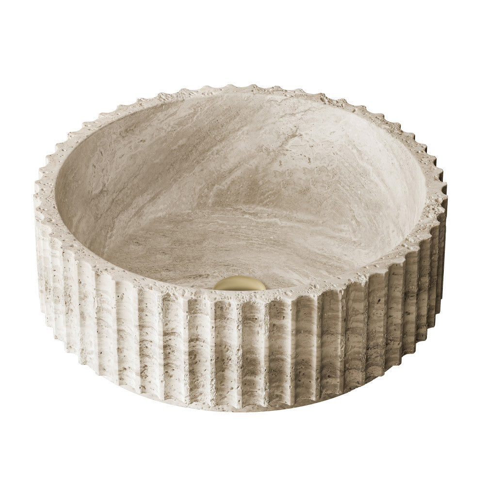 Lafayette 17" Natural Marble Round Vessel Sink in Polished Travertine