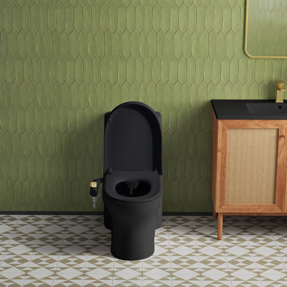 Aqua Non-Electric Bidet Toilet Attachment in Glossy Black with Polished Gold Hardware
