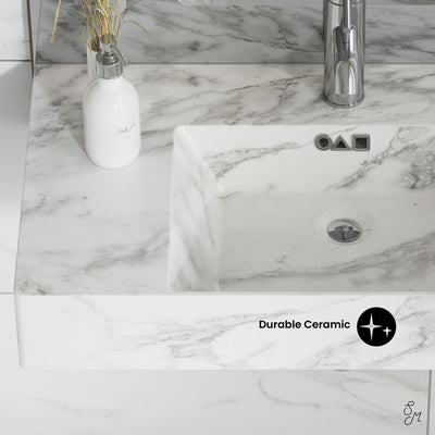 St. Tropez 24" Right Side Faucet Wall-Mount Bathroom Sink in White Marble