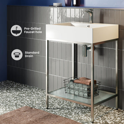 Pierre 24" Open Shelf Chrome Frame Freestanding Bathroom Vanity with Sink Top