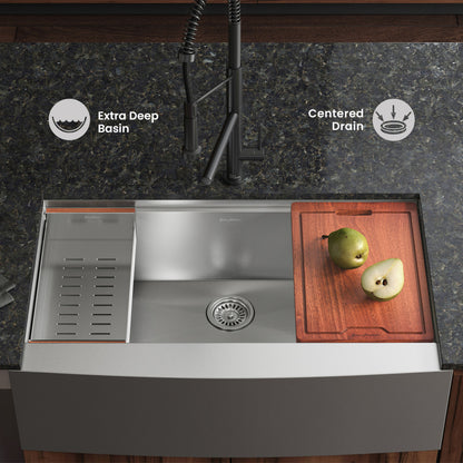 Rivage 33 x 22 Single Basin Apron Kitchen Workstation Sink