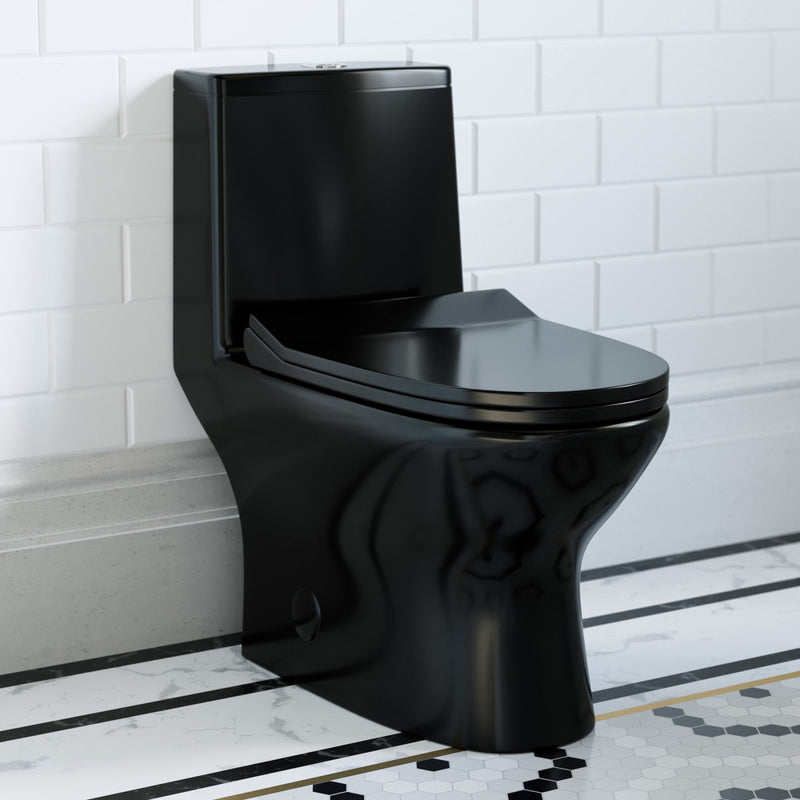 Ivy One Piece Toilet Dual Vortex Flush in Glossy Black 1.1/1.6 gpf