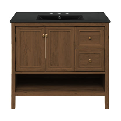 Chateau 36" Freestanding Bathroom Vanity in Brown Oak with Black 3-Hole Widespread Sink Top