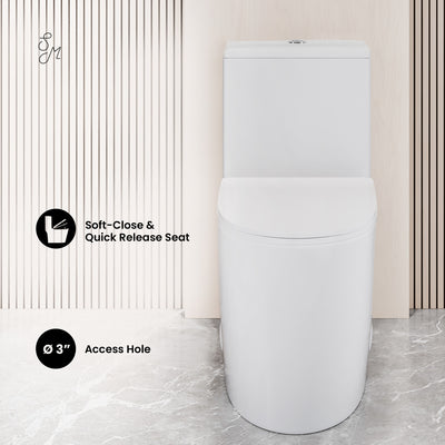 Dreux High Efficiency One-Piece Elongated Toilet with 0.8 GPF Water Saving Patented Technology