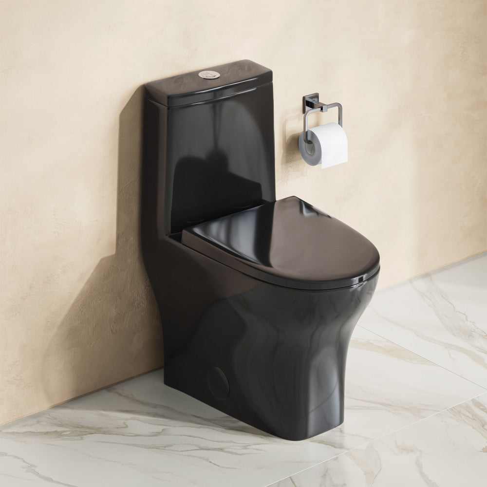 Sublime II One-Piece 12" Rough-in 1.1/1.6 GPF Dual Top Flush Round Compact Toilet in Glossy Black