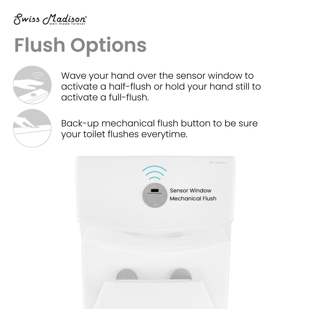 Elongated one-piece toilet, touchless retrofit dual flush, 1.1/1.6 gpf flush system.