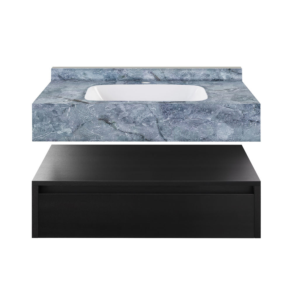 Avancer 36" Wall-Mounted Bathroom Vanity in Black Oak with Blue Celeste Sink Top