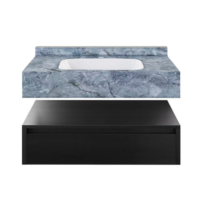 Avancer 36" Wall-Mounted Bathroom Vanity in Black Oak with Blue Celeste Sink Top