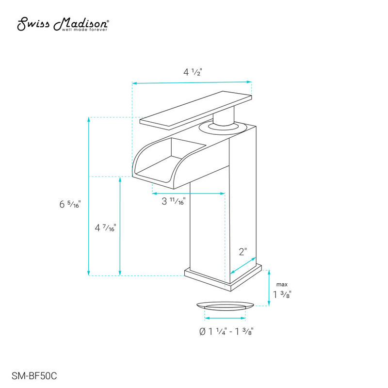 Concorde Single Hole, Single-Handle, Waterfall Bathroom Faucet in Chrome