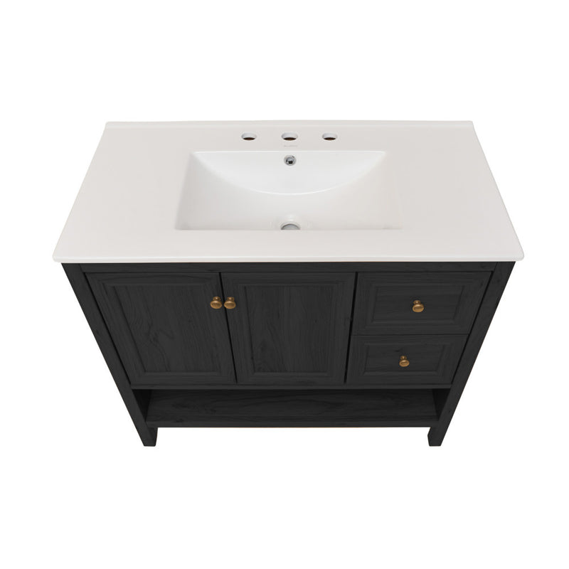 Château 36" Freestanding Bathroom Vanity in Black Oak with 3-Hole Widespread Sink Top