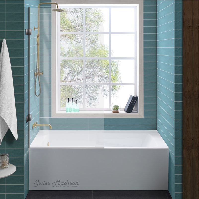 Voltaire 54 x 30 Skirted Left Drain Soaking Alcove Bathtub in Glossy White with Integrated Armrest