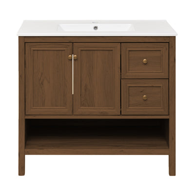 Chateau 36" Freestanding Bathroom Vanity in Brown Oak with Sink Top