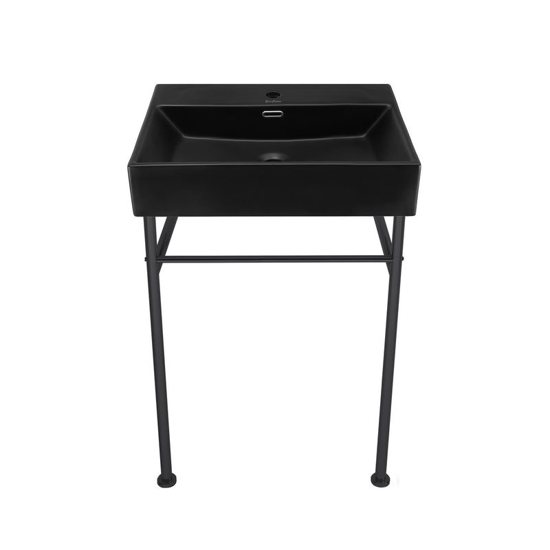 Claire 24 Ceramic Console Sink Matte Black Basin Black Legs