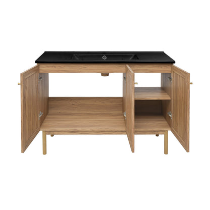 Classe 48" Freestanding Bathroom Vanity in Golden Oak with Black Sink Top