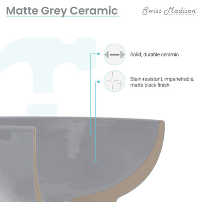 Claire 20"  Rectangle Ceramic Vessel Sink in Matte Gray