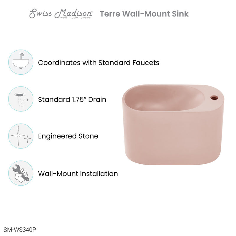 Terre 17.5" Right Side Faucet Wall-Mount Bathroom Sink in Pale Pink