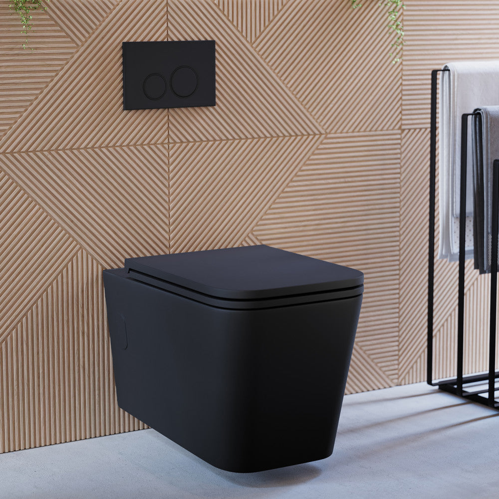 Concorde Wall-Hung Toilet Bundle 0.8/1.6 GPF Dual Flush in Matte Black with Black Flush Plate