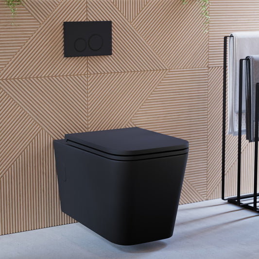 Concorde Wall-Hung Toilet Bundle 0.8/1.6 GPF Dual Flush in Matte Black with Black Flush Plate
