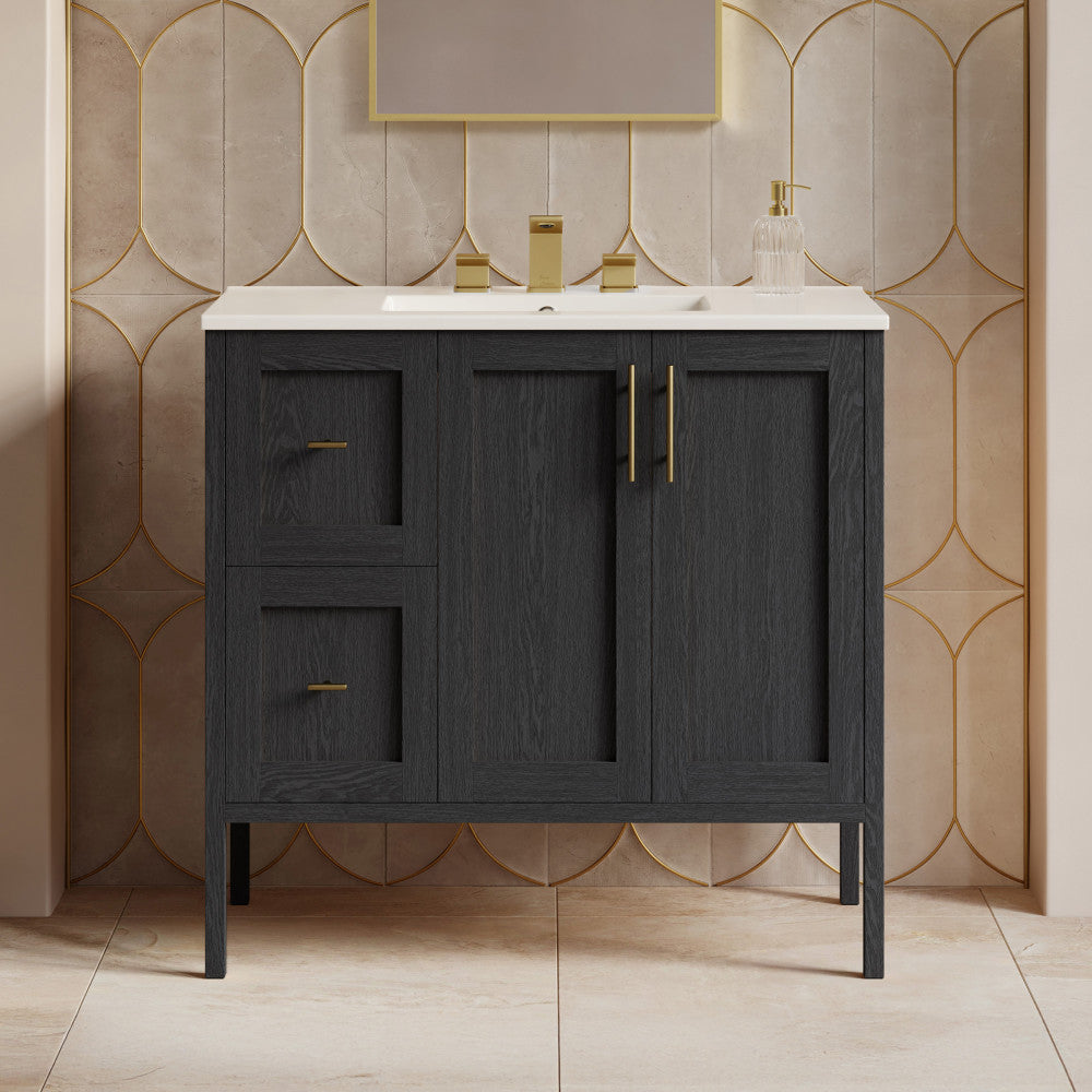Forme 36" Modular Freestanding Bathroom Vanity with 3-Hole Widespread Top in Black Oak
