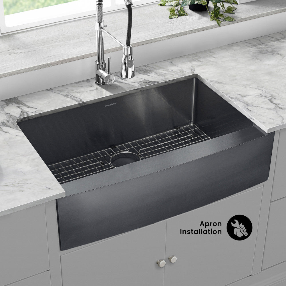 Rivage 33 x 21 Stainless Steel, Single Basin, Farmhouse Kitchen Sink with Apron in Black