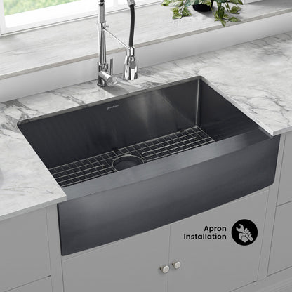 Rivage 33 x 21 Stainless Steel, Single Basin, Farmhouse Kitchen Sink with Apron in Black