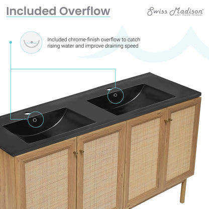 Classe 60" Freestanding Bathroom Vanity in Golden Oak with Black Double Basin Sink Top