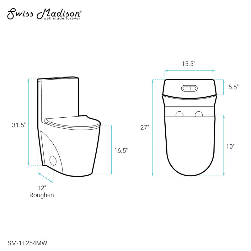 St. Tropez One-Piece Elongated Toilet Vortex Dual-Flush in Matte White 1.1/1.6 gpf