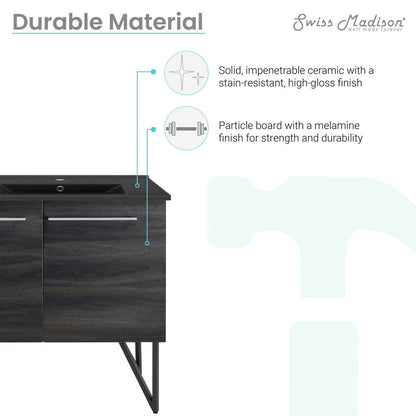 Annecy 60 in. Black Walnut, Double Basin Bathroom Vanity With Black Artificial Stone Sink Top