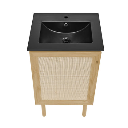 Classe 18" Freestanding Bathroom Vanity in Natural Oak with Black Sink Top