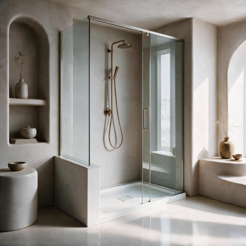 Marquette 42" x 34" Single or Double-Threshold Shower Pan Base with Center Drain and Removable Flange in Glossy White
