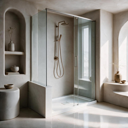 Marquette 42" x 34" Single or Double-Threshold Shower Pan Base with Center Drain and Removable Flange in Glossy White